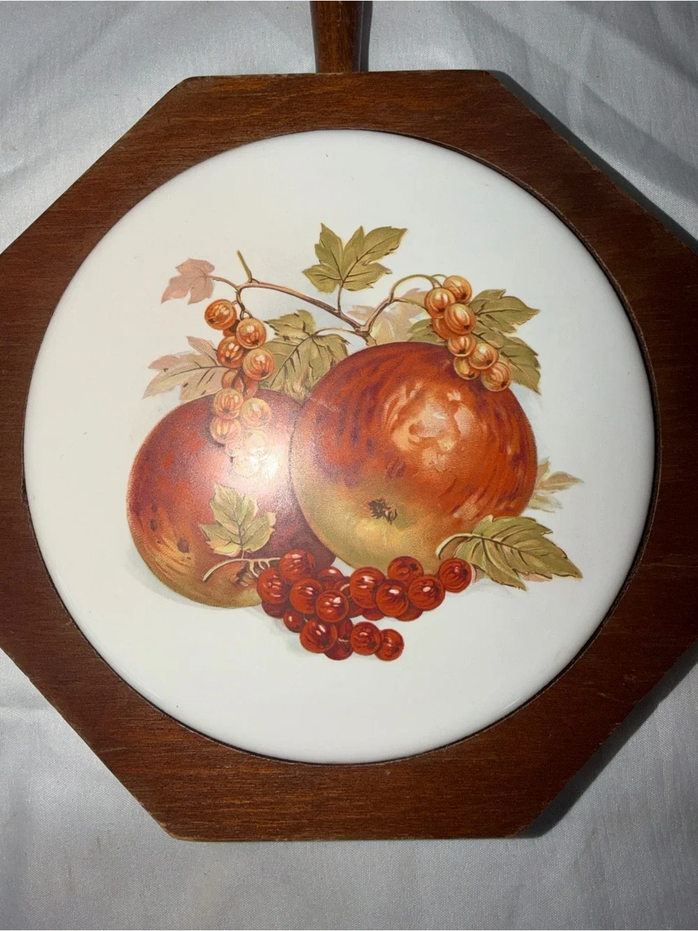 Vintage Mid-Century Octagonal Wood & Ceramic Tile Trivet